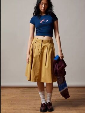 BDG Mustard A-Line Pleated Skirt